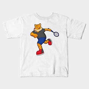 Tiger as Tennis player with Tennis racket Kids T-Shirt